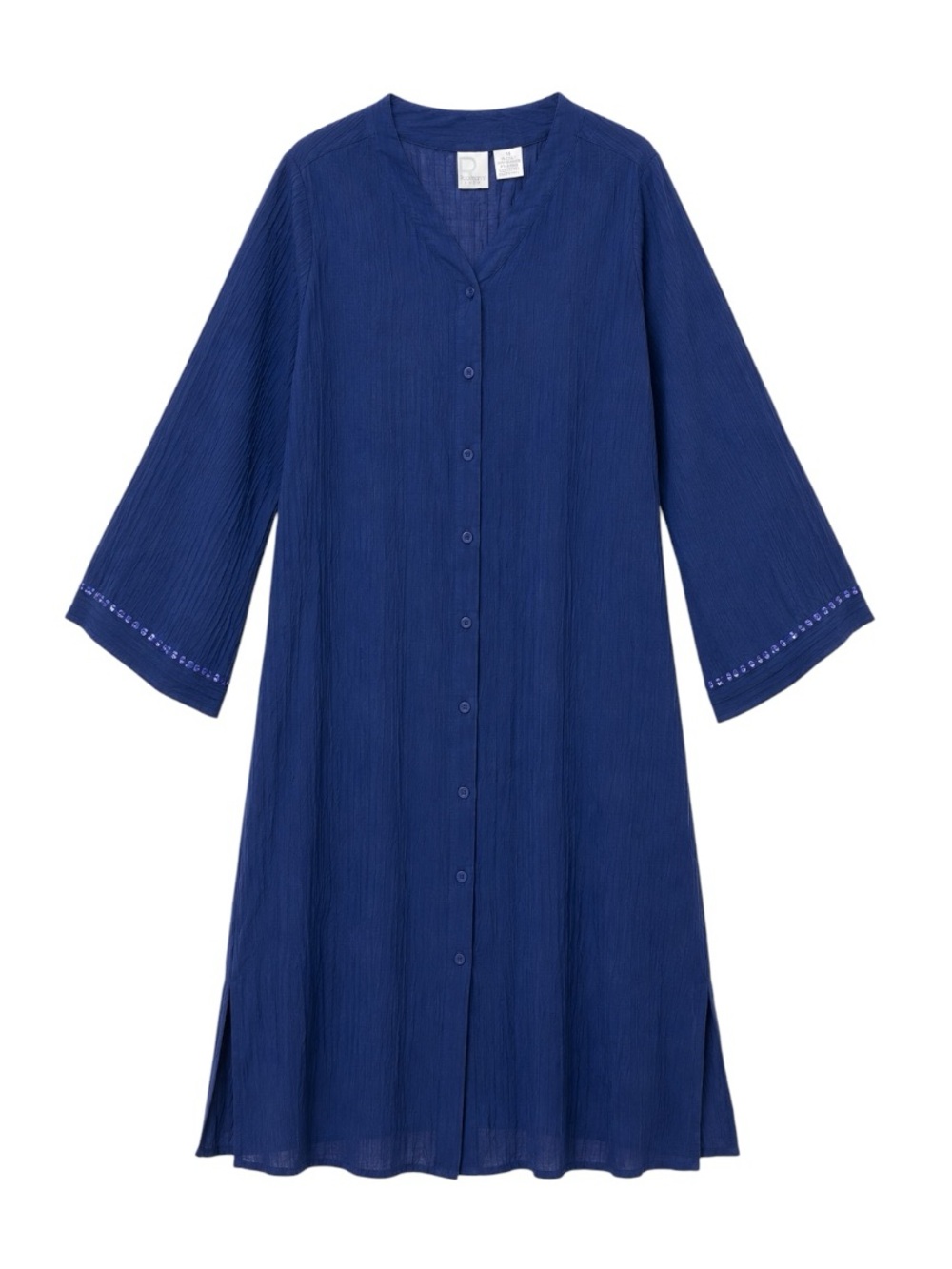 NWT Roaman's Button-Front Cotton Gauze Swim Cover-Up Dress